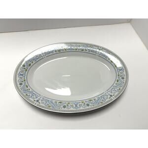 Vintage 80s 90s Crown Ming Harmony Verge Oval Serving Platter 14 Inch Fine China